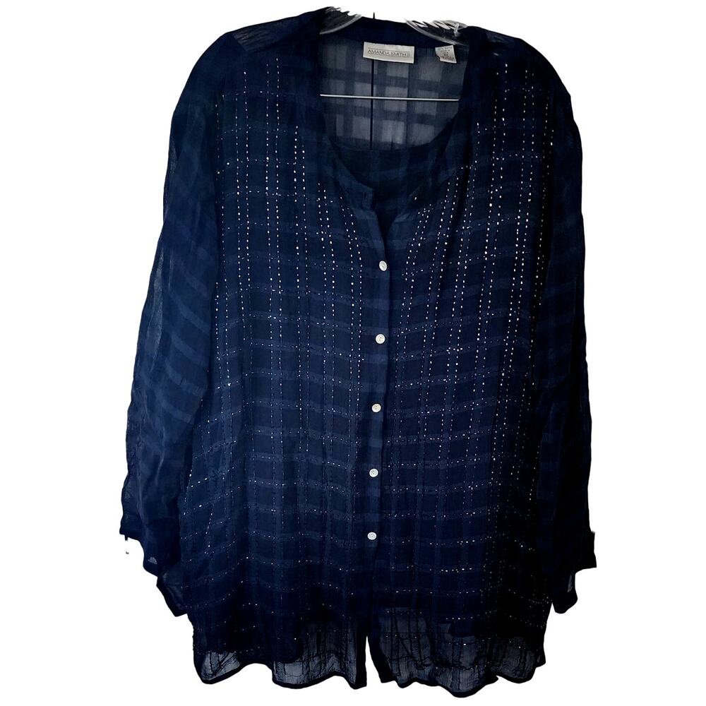 Amanda Smith II Women's 2pc Tank Sheer Button Up Blouse Beaded Plus Size 3X